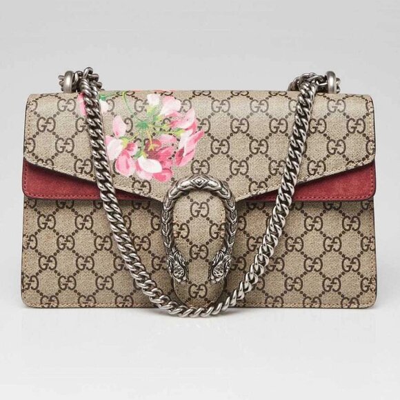 Gucci Beige/Pink GG Supreme Blooms Coated Canvas Small Dionysus Shoulder Bag - Picture 1 of 12
